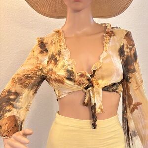 JohnPaulRichard Sheer tie, crop  Blouse/Jacket with Earthy Tones, Chiffon,Bella